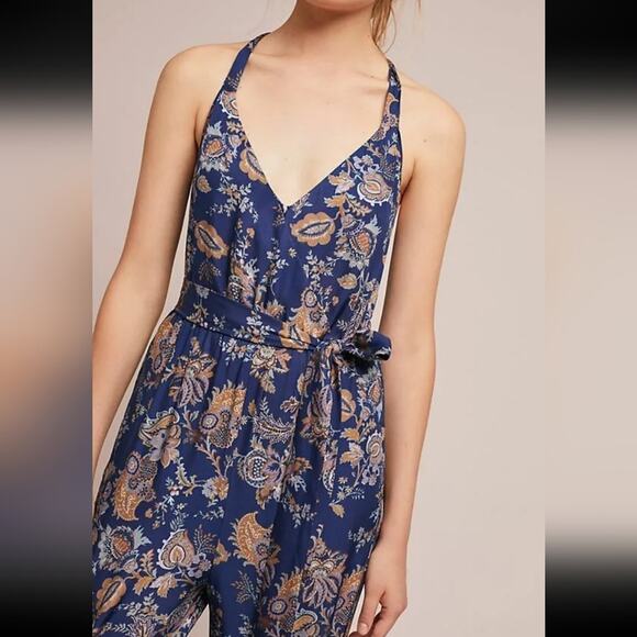 Anthropologie Ett Twa navy blue floral print jumpsuit size small - Picture 3 of 9